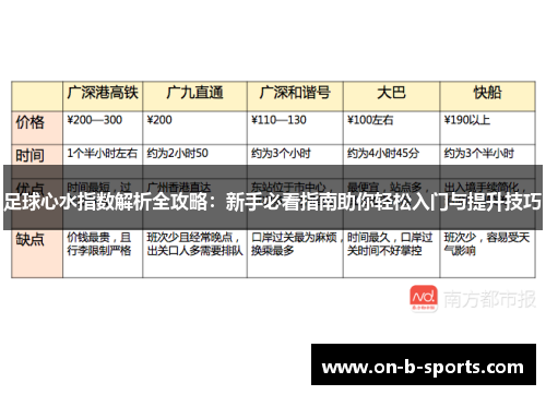 足球心水指数解析全攻略：新手必看指南助你轻松入门与提升技巧