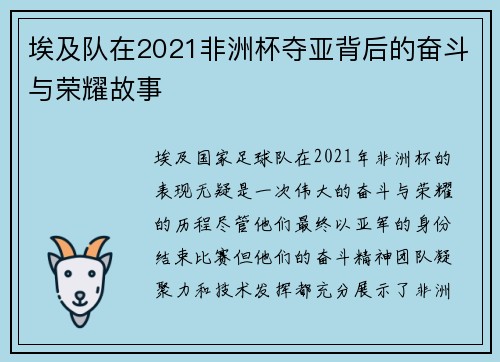 埃及队在2021非洲杯夺亚背后的奋斗与荣耀故事 埃及队在2021非洲杯夺亚背后的奋斗与荣耀故事